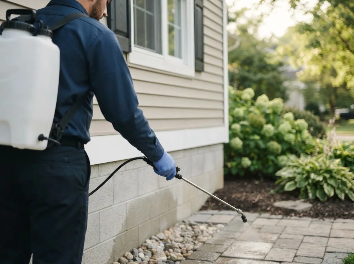 Pest control technician inspecting a home in Gates Mills, OH